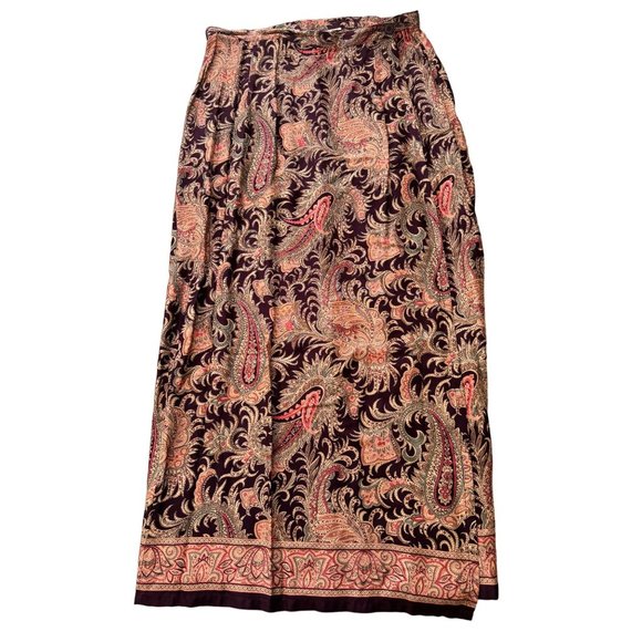 VINTAGE BROWN PAISLEY WRAP MAXI SKIRT SIZE 12 |‎ B2 - Picture 1 of 7